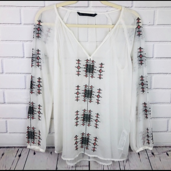 Zara Tops - ZARA Trafaluc Boho Embroidered Blouse
